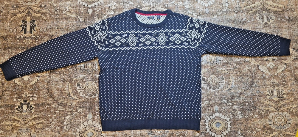 VTG Izod Fair Isle Ski Sweater Men’s XL Navy Winter Knit Retro Warm Pullover